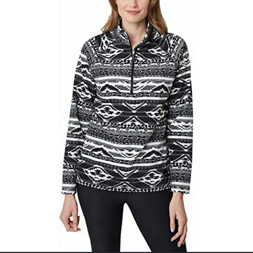 Eddie Bauer Black/White Ultrasoft Mock Neck Quarter Zip Pullover Top Size XXL